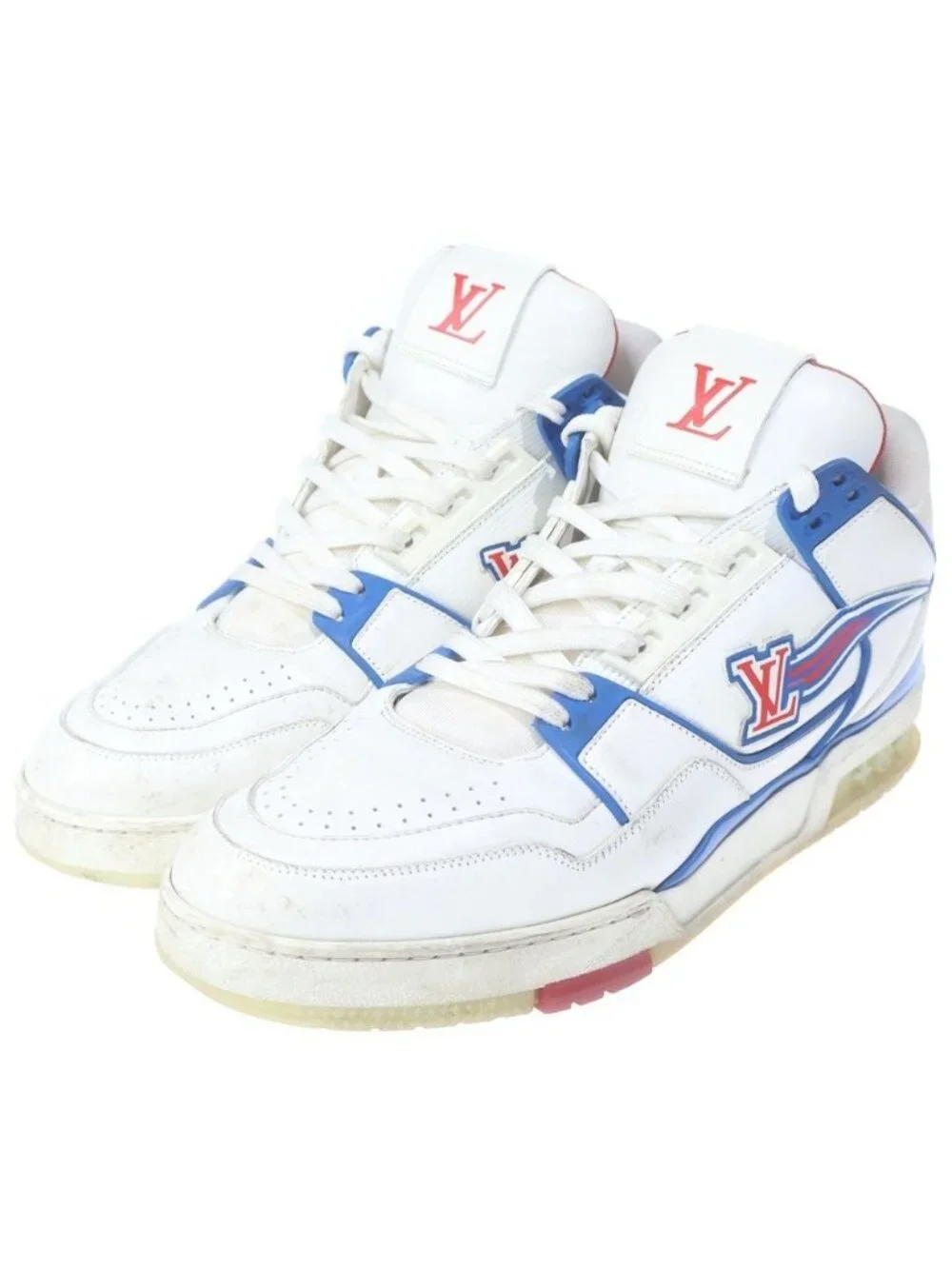 Louis Vuitton Line Lace Up Low Cut Sneakers White Blue - Picture 2 of 6